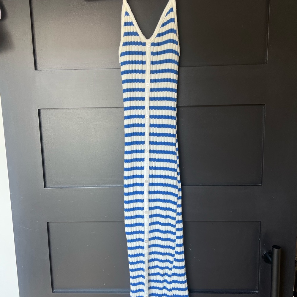 Zara Blue and White Striped Knit Maxi Dress